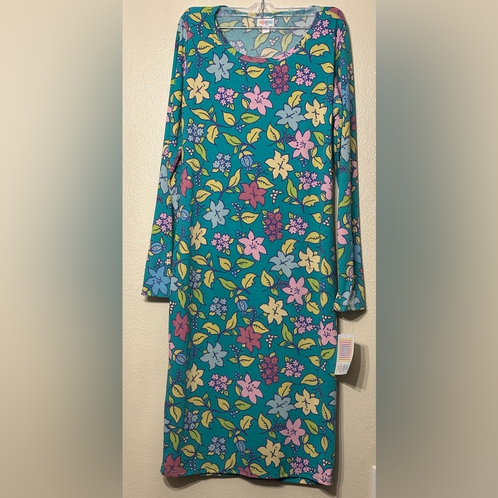 NWT LuLaRoe Debbie Dress Women’s Pastel Flowers Floral Cartoon Long Sleeve Small